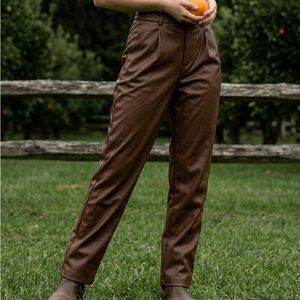 Ladies Faux Leather Pants Size L Front Pleats and Pockets